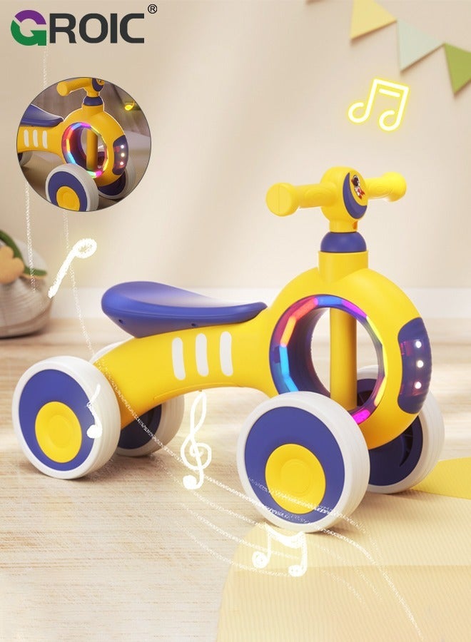 GROIC Baby Balance Bike,Mini Bike No Pedal Bike,Four-wheeled Balance Bike,Baby Bike Toys with Music & Light, Bike to Train Baby from Standing to Running - Image 1