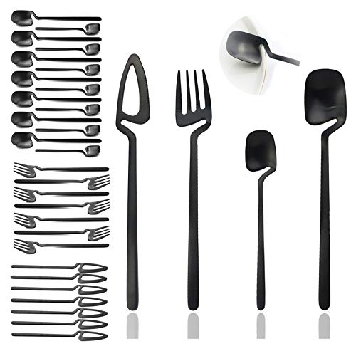 JASHII Flatware Set 32-piece Silverware Set Matte Finished Cutlery Set Service for 8 Include Knife/Fork/Spoon/Coffee spoon Dishwasher Safe (Black) - Image 1