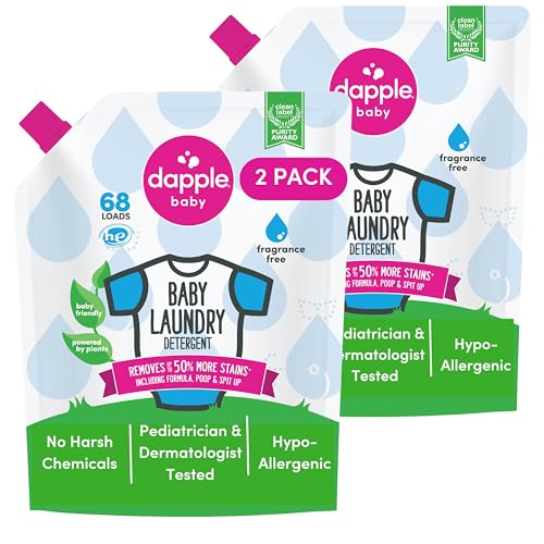 Dapple Baby Laundry Detergent, Powered by Plants, Concentrated, Hypoallergenic, Fragrance Free, Eco-Friendly Pouch, Stain Remover, 34 Fl Oz (2 Pack) - Image 1