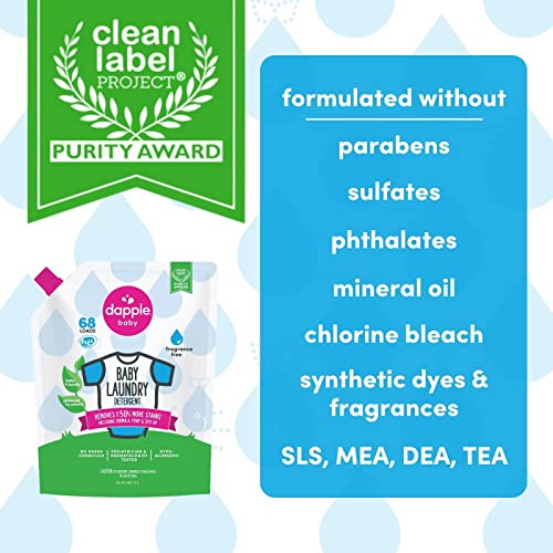 Dapple Baby Laundry Detergent, Powered by Plants, Concentrated, Hypoallergenic, Fragrance Free, Eco-Friendly Pouch, Stain Remover, 34 Fl Oz (2 Pack) - Image 3