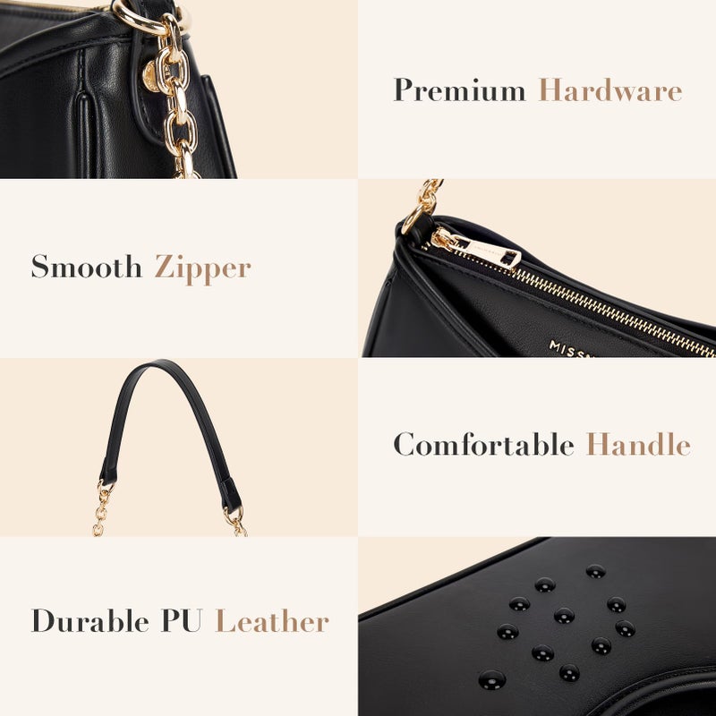 Missnine Shoulder Bag for Women Small Purse Trendy Clutch Hobo Bag Vegan Leather Mini Handbag with Zipper Closure, Black - Image 4
