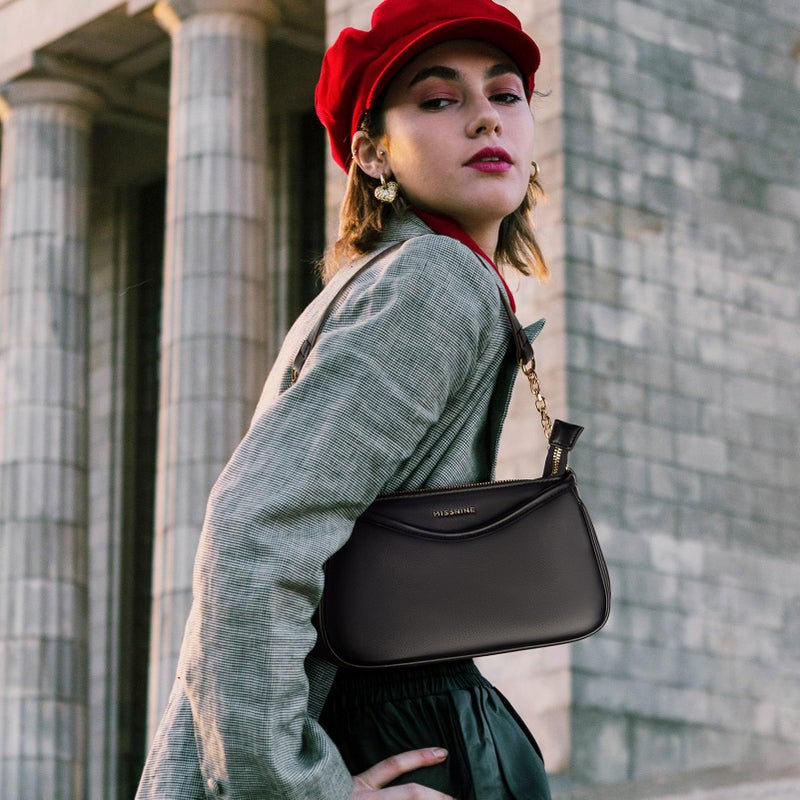 Missnine Shoulder Bag for Women Small Purse Trendy Clutch Hobo Bag Vegan Leather Mini Handbag with Zipper Closure, Black - Image 2