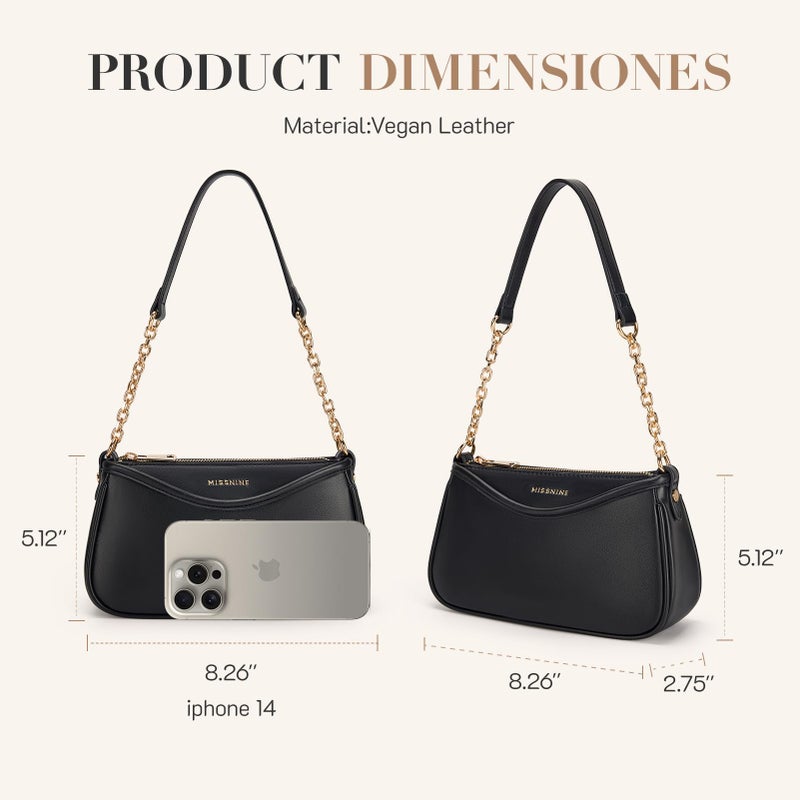 Missnine Shoulder Bag for Women Small Purse Trendy Clutch Hobo Bag Vegan Leather Mini Handbag with Zipper Closure, Black - Image 5