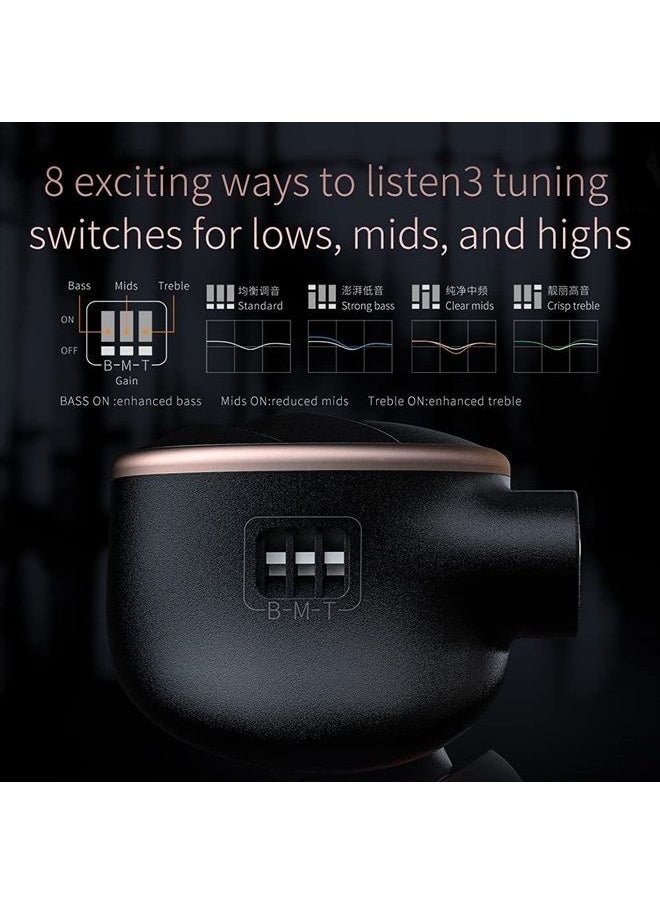 FH5s Headphone Wired Earphones 2BA+2DD High Resolution in-Ear Earbuds Strong Bass for PC/Smartphones/Players/Laptop Comes with2.5mm/3.5mm/4.4mm Swappable Plug(Black)