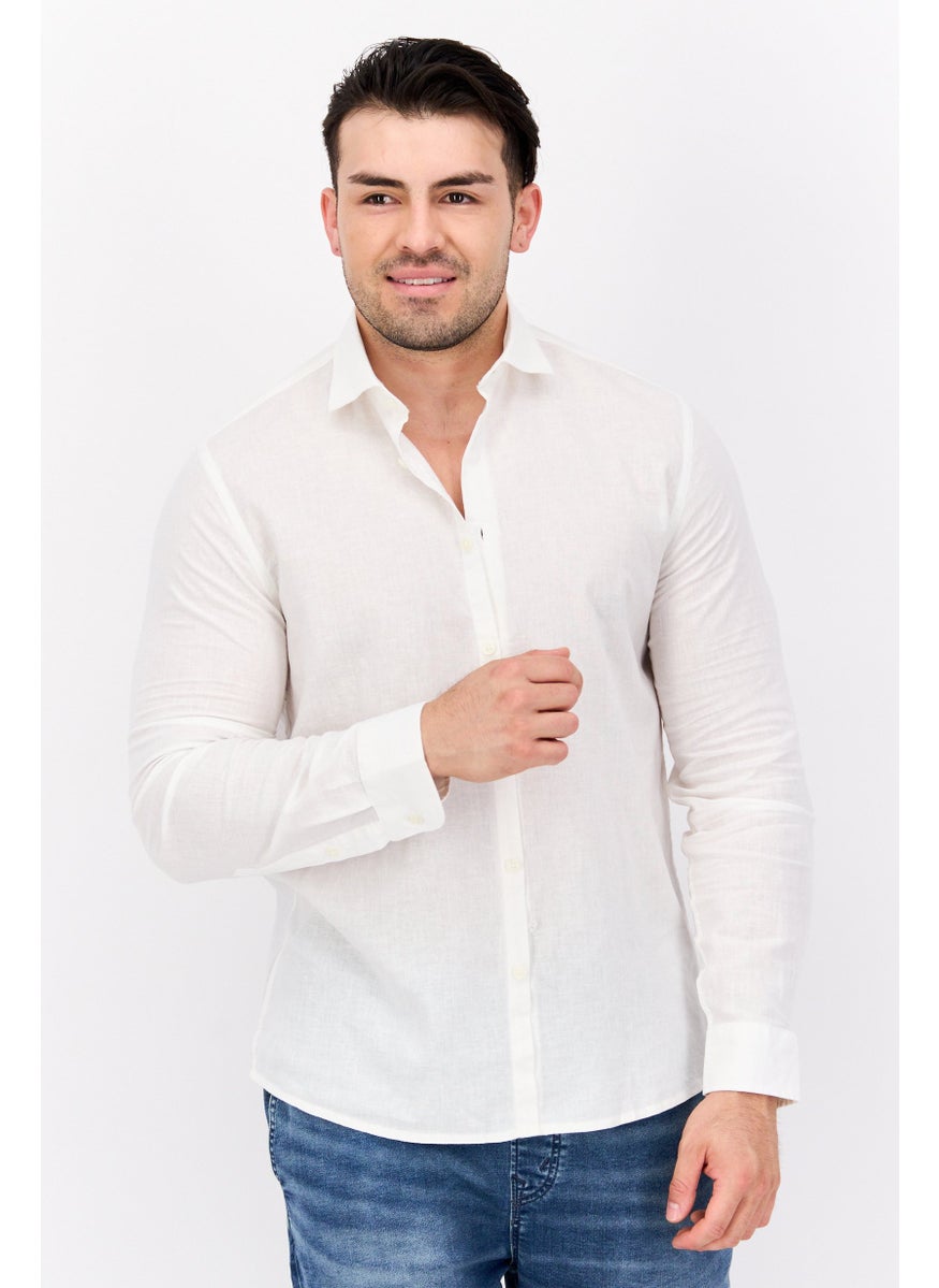 Gazzarrini Men Regular Fit Solid Long Sleeves Casual Shirt, Off White  - Image 1