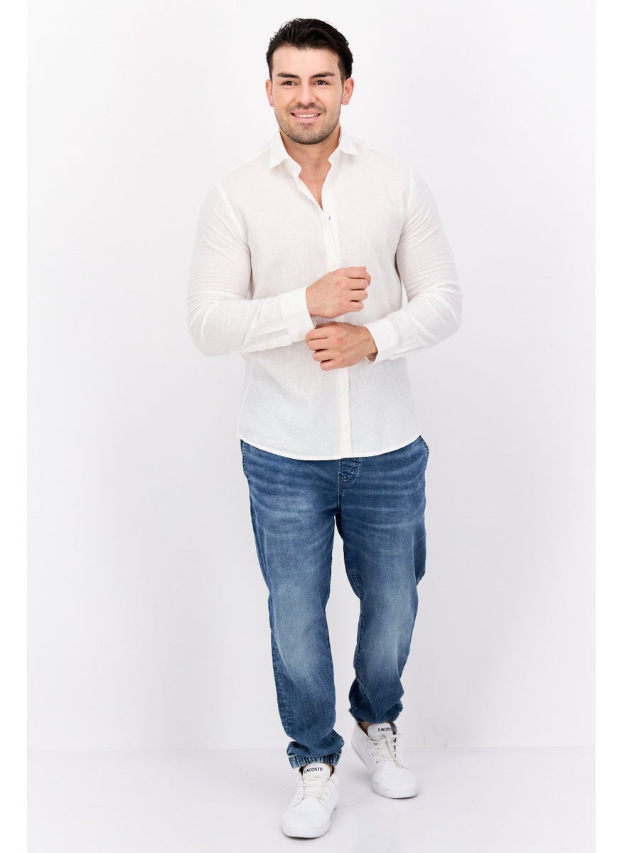 Gazzarrini Men Regular Fit Solid Long Sleeves Casual Shirt, Off White  - Image 4