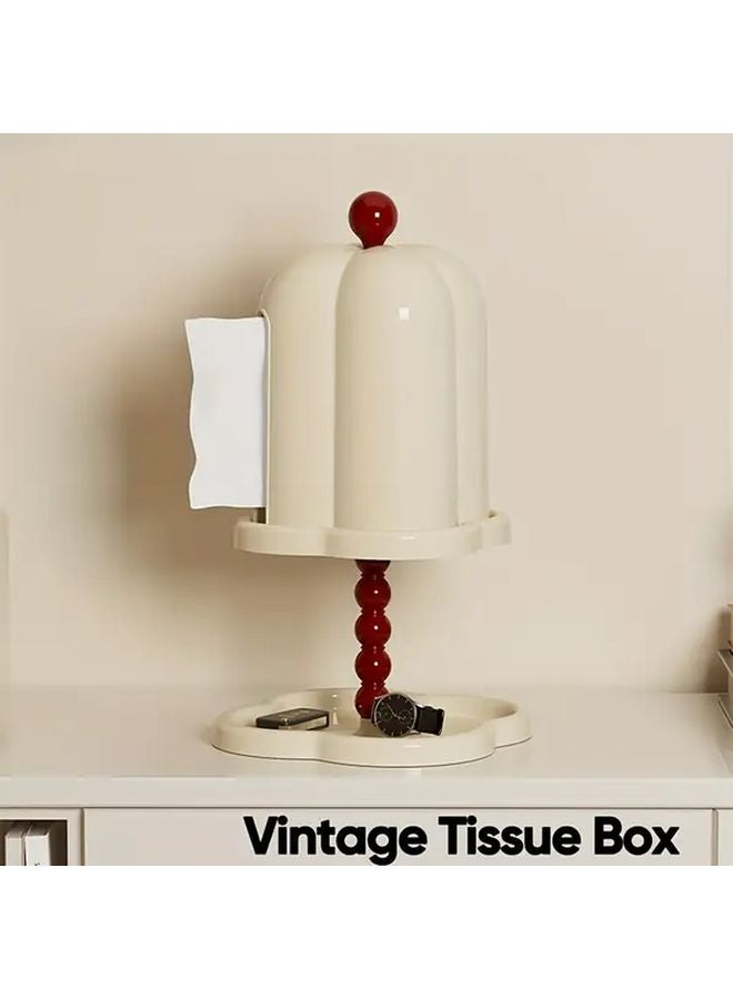 Cream White Vintage Double Layer Storage Box With Lid Dustproof Round Plastic Organizer - Image 2