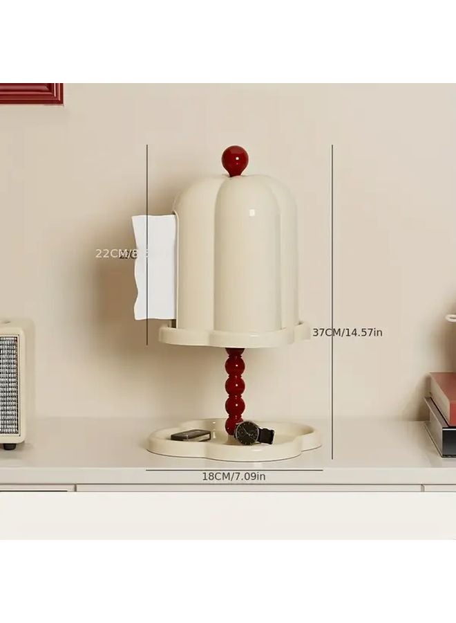 Cream White Vintage Double Layer Storage Box With Lid Dustproof Round Plastic Organizer - Image 1