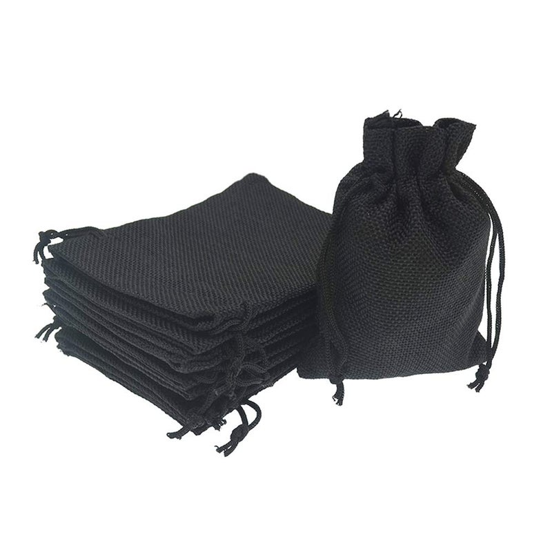 Bezall 50Pcs Black Burlap Bags 5x7 Drawstring Linen Jewelry Gift Bags Jute Sacks Halloween Candy Pouch Wedding Party Favor Bags