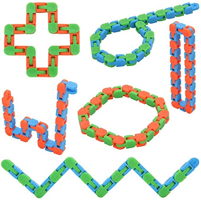 Yeetec 6 Pack 24 Links Wacky Tracks Snap and Click Fidget Toys, Finger Sensory Toys, Snake Puzzles for Stress Relief, Party Bag Fillers, Party Favours, Random Color - Image 1