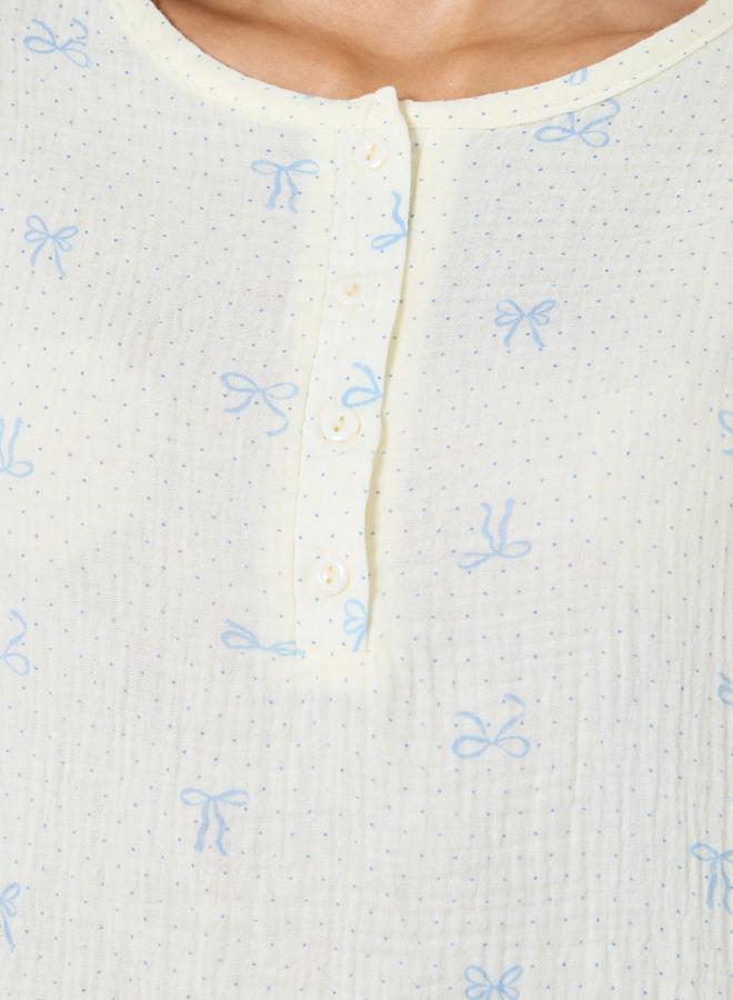 Styli Cotton Gauze Placket Detail Ruffled Nightdress - Image 3