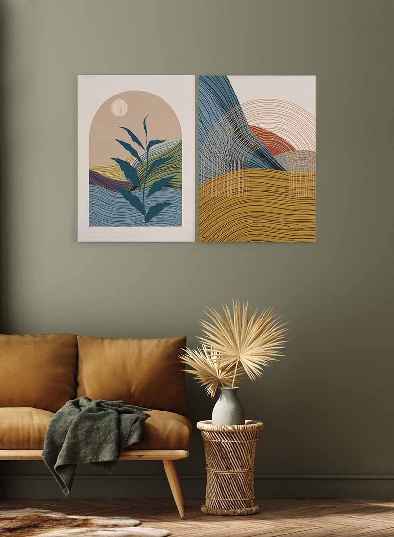 لوحة طقم من لوحتين كانفاس على إطار خشبي، تصميم فن تجريدي ملون، للمنزل، غرفة المعيشة، المكتب، الديكور - Image 1