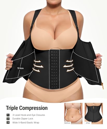 FeelinGirl Waist Trainer for Women Tummy Control Corset Body Shaper Vest with Back Support Black XS - Image 2