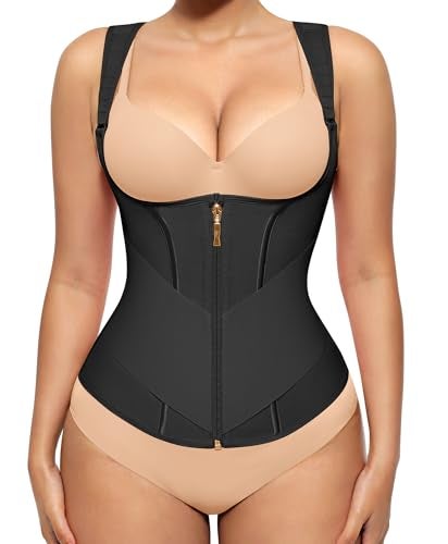 FeelinGirl Waist Trainer for Women Tummy Control Corset Body Shaper Vest with Back Support Black XS - Image 1