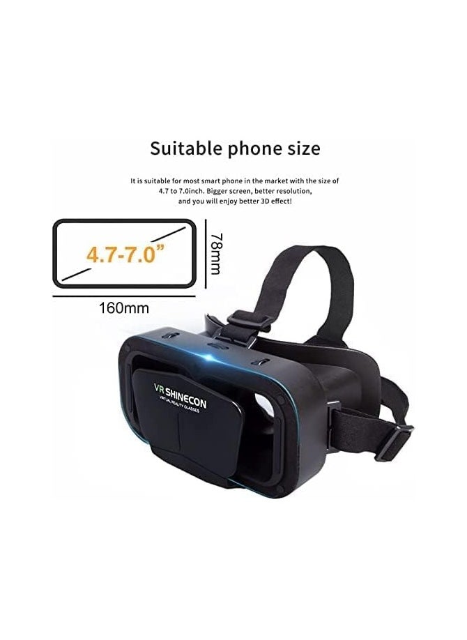 VR SHINECON VR Headset Compatible & Android Phones in 4.7"-7.2" Screen, Lightweight & Adjustable HD 3D Virtual Reality Glasses for Kids or Adults, Black  - Image 3