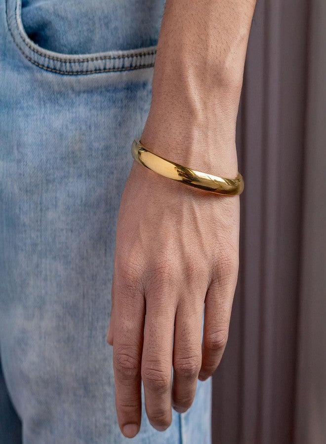 Mesmerize Pure Stainless Steel Sikh Kada Bracelet for Men| Round Curved Gloss Finish | Anti-Tarnish, Rust-Proof, Hypoallergenic | Spiritual Kada for Men | 6 months warranty. (Gold, 2/14 : 74.1 mm Inner Diameter) - Image 2