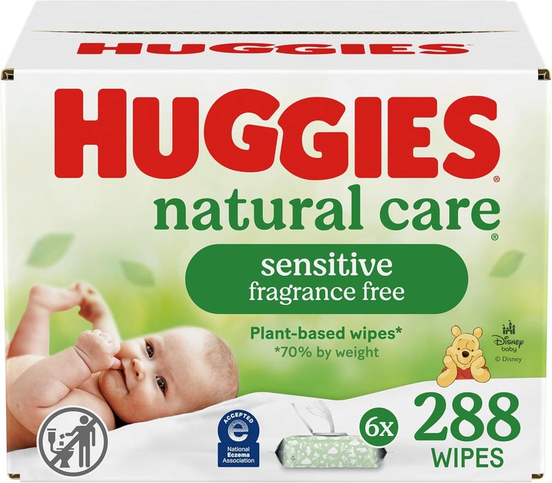 HUGGIES Natural Care Sensitive Baby Wipes, Unscented, Hypoallergenic, 6 Flip-Top Packs (288 Wipes Total) - Image 1