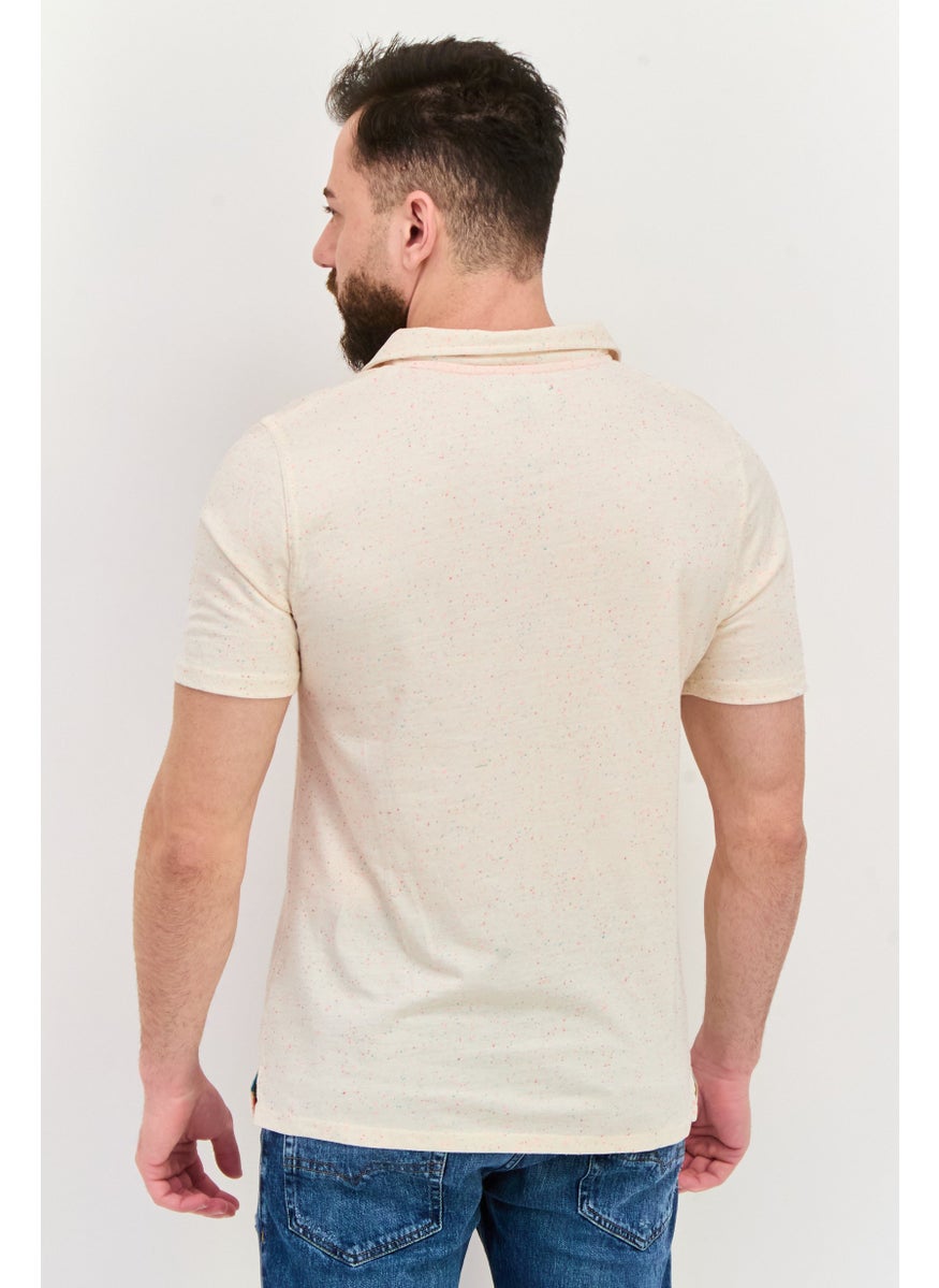 Project Essentials - Men Regular Fit Short Sleeve Textured Polo Shirt, Beige - Image 1