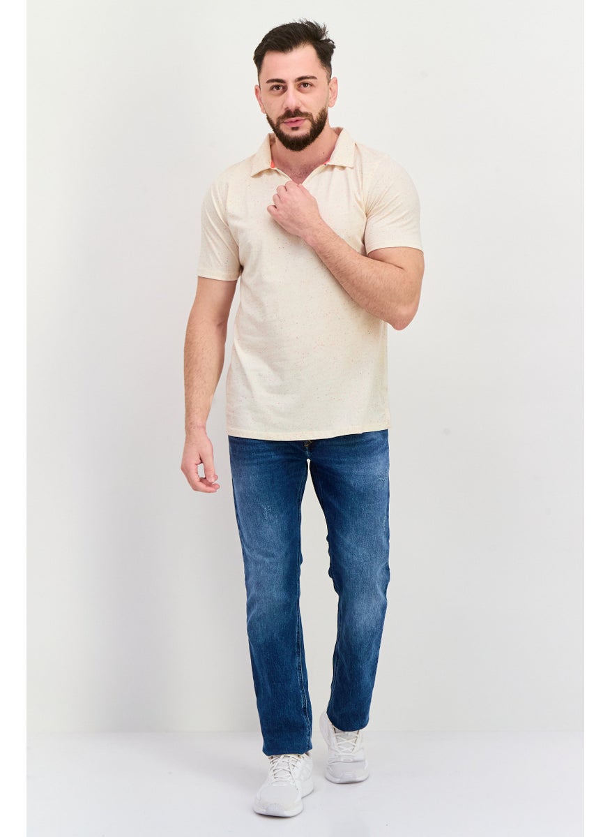Project Essentials - Men Regular Fit Short Sleeve Textured Polo Shirt, Beige - Image 1