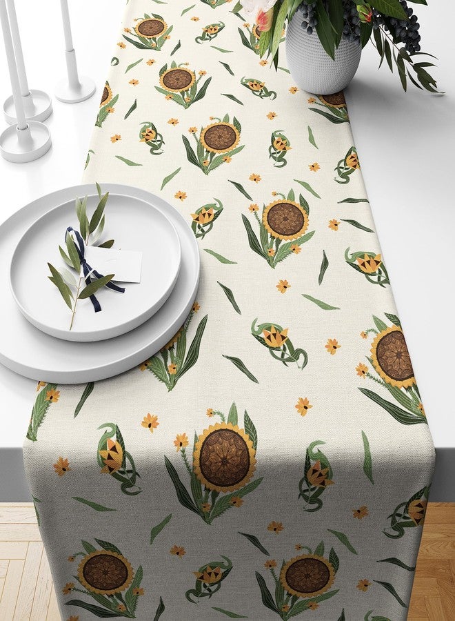 Astitva Cotton Table Runner - 13 x 72 Inches | Off White, Sunflower Print Dining Table Cloth | Elegant 6-8 Seater Runner for Home & Party Decoration - Image 1