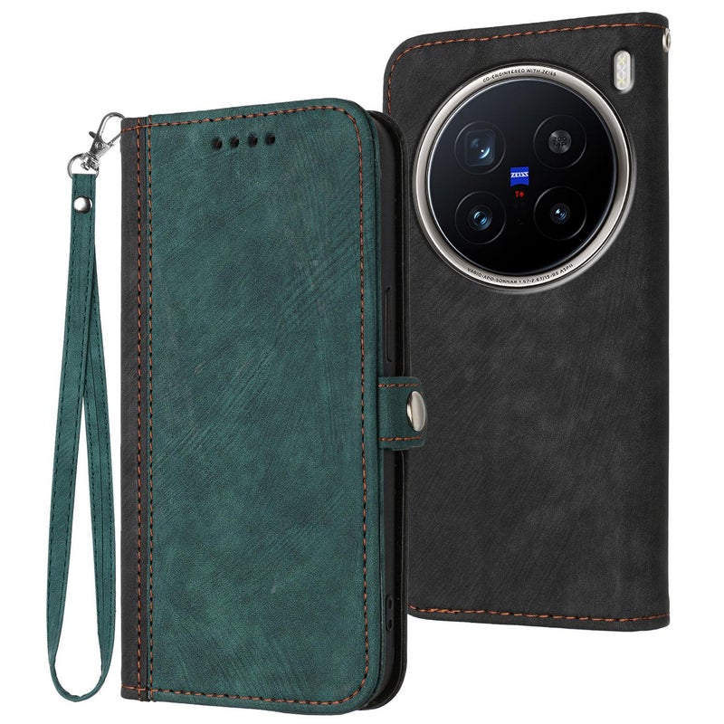 إيروريكس جراب هاتف جلدي مزدوج الطي مع مشبك جانبي لهاتف vivo X200 Pro (أخضر غامق) - Image 1