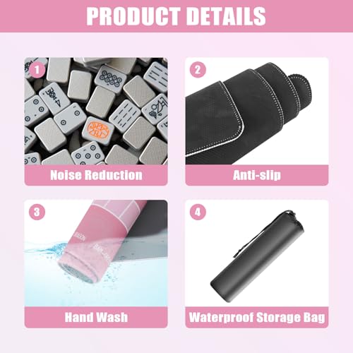 XXSTAR 315 Inch Mahjong Mat for Table 3MM NonSlip Noise Reduction Gaming Mat with Drawstring Bag Perfect for Poker Board Games Card Games Tile Games and Dominoes Pink - Image 5