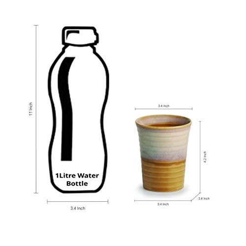 miah decor Miah Décor Handcrafted Ceramic Studio Pottery Glasses/Tumblers Set-Pack of 2 | Brown|L:3.4in, W:3.4in, H:4.2in|Dishwasher & Microwave Safe - Image 3