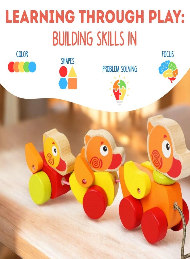 Cubika Wooden Walk Along Ducks - Pull Toys for Toddlers Ages 1-3 - Montessori Inspired, FSC-Certified Wood, German Water-Based Paint - Travel-Friendly Wooden Toy for Boys and Girls - Image 3