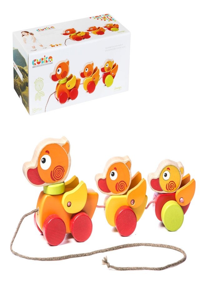 Cubika Wooden Walk Along Ducks - Pull Toys for Toddlers Ages 1-3 - Montessori Inspired, FSC-Certified Wood, German Water-Based Paint - Travel-Friendly Wooden Toy for Boys and Girls - Image 1
