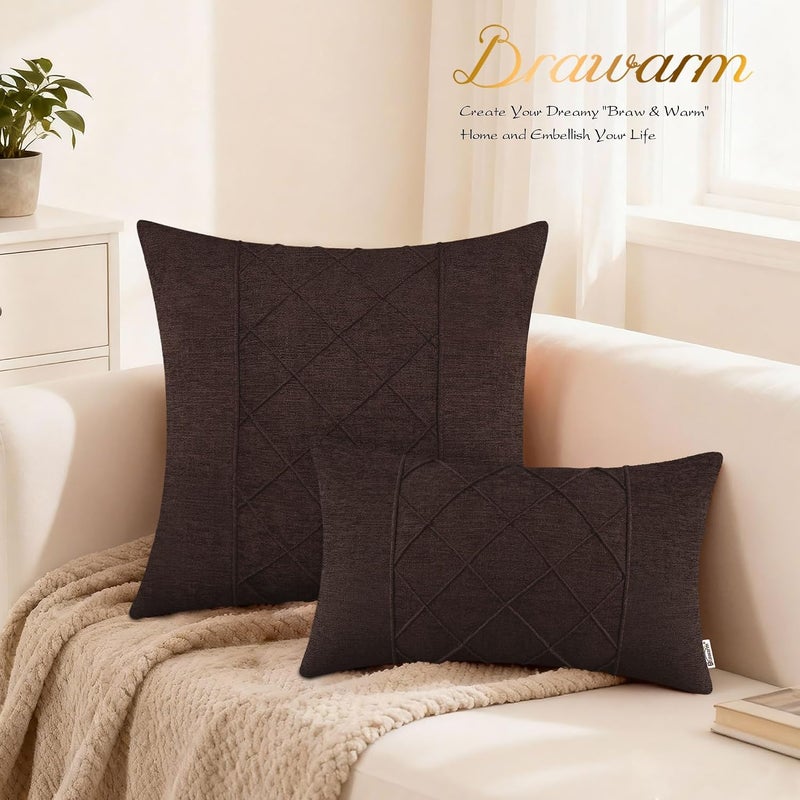 BRAWARM Throw Pillow Covers 18x18 Inches - Coffee Pleated Chenille Pillow Covers, Pack of 2 Solid Dyed Soft Chenille Pillow Cases for Couch Sofa Bed Home Decoration - Image 3