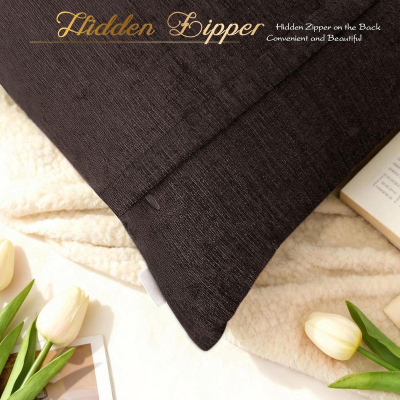 BRAWARM Throw Pillow Covers 18x18 Inches - Coffee Pleated Chenille Pillow Covers, Pack of 2 Solid Dyed Soft Chenille Pillow Cases for Couch Sofa Bed Home Decoration - Image 5