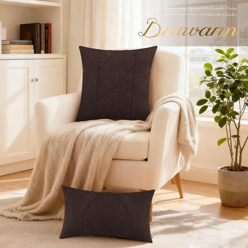BRAWARM Throw Pillow Covers 18x18 Inches - Coffee Pleated Chenille Pillow Covers, Pack of 2 Solid Dyed Soft Chenille Pillow Cases for Couch Sofa Bed Home Decoration - Image 4