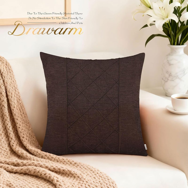 BRAWARM Throw Pillow Covers 18x18 Inches - Coffee Pleated Chenille Pillow Covers, Pack of 2 Solid Dyed Soft Chenille Pillow Cases for Couch Sofa Bed Home Decoration - Image 2