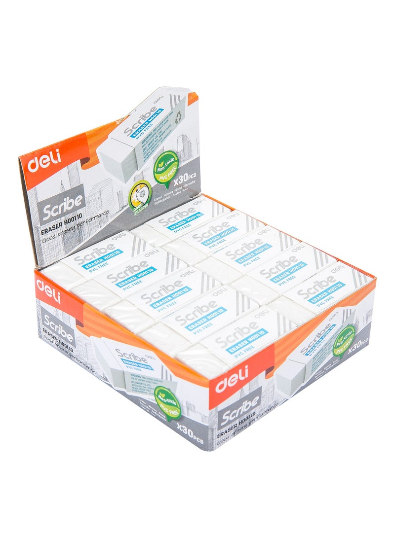 Deli Deli EH00110 Eraser 40×17×12mm WHITE 30pcs/box - ideal for school, office, and home use  - Image 5