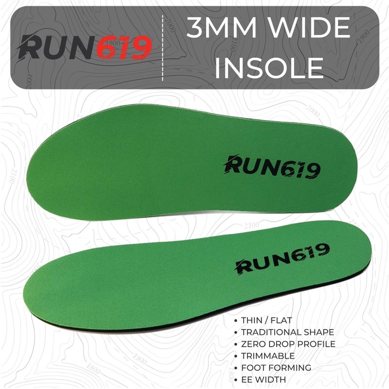 Run 619 نعال حذاء Wide Run 619 - شكل قدم تقليدي بدون قطرة - عرض عريض - حشوات حذاء مسطحة رفيعة وثابتة - للرجال 11-12 - Image 2