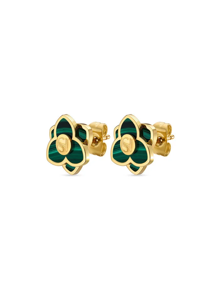سانت هونور Burj Malachite Flowers Motif Gold Plated Earrings Designer Luxury Jewelry
