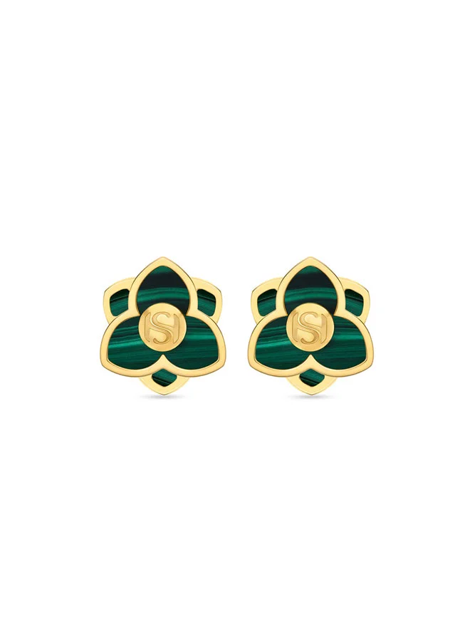 سانت هونور Burj Malachite Flowers Motif Gold Plated Earrings Designer Luxury Jewelry