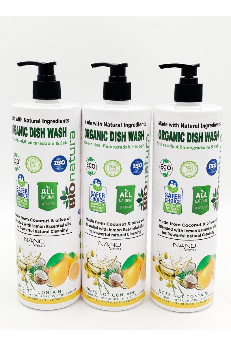 بيوناتورا صابون أطباق بيو ناتورا العضوي – 1 لتر × عبوة 3 | طبيعي، غير سام، آمن لزجاجات الأطفال، صديق للبيئة وقابل للتحلل، لطيف على اليدين، برائحة الليمون المنعشة - Image 1