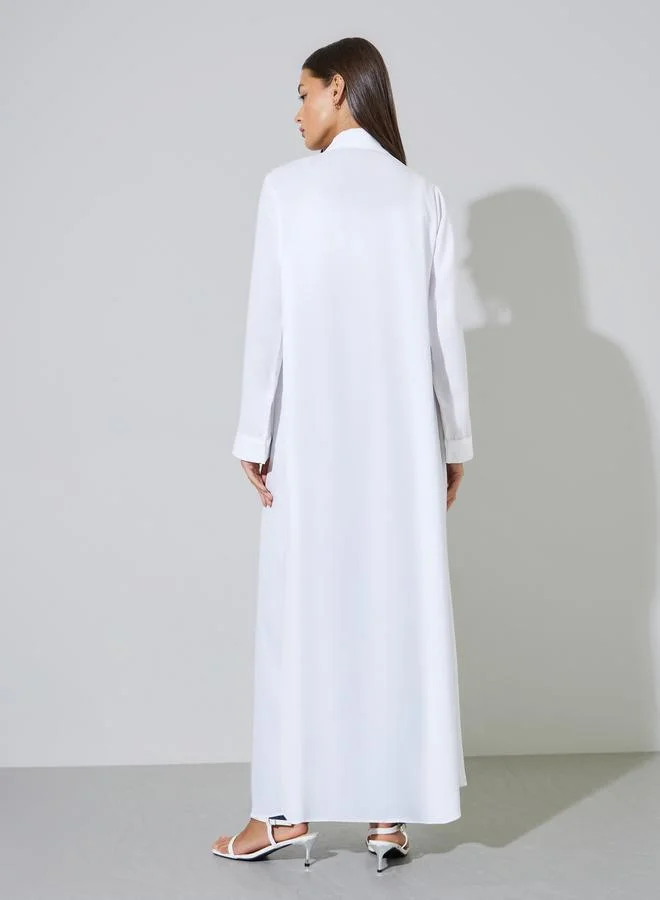 Amirah  White Solid Open Front Maxi Abaya for Women | Best Price UAE