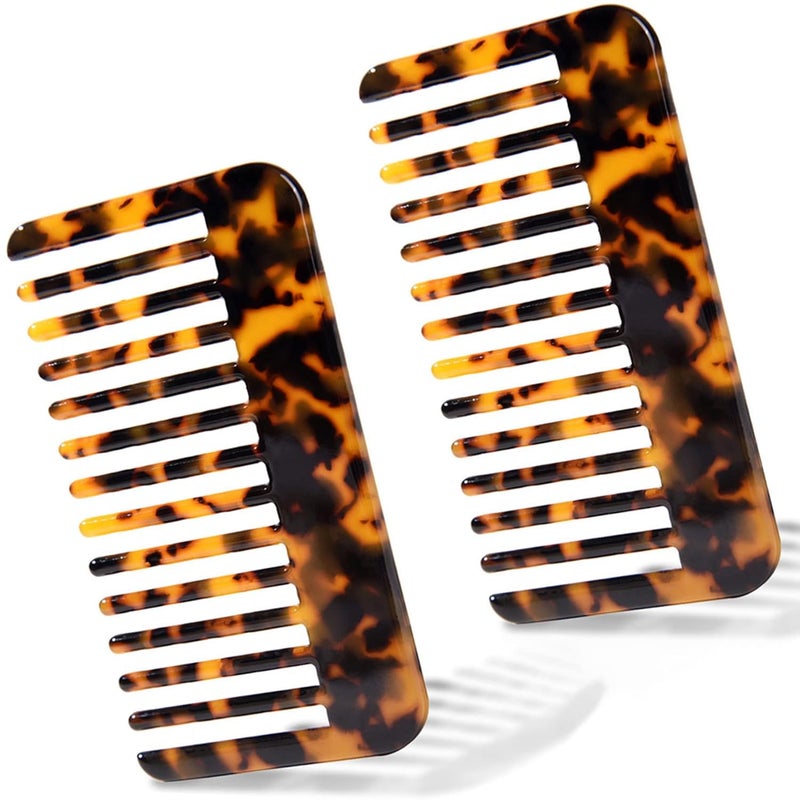 Fsmiling Hair Detangling Comb Small Travel Purse Wide Tooth Pocket Comb for Thick Curly Wavy Hair Acetate Hair Detangler Comb for Wet And Dry 2 Pack