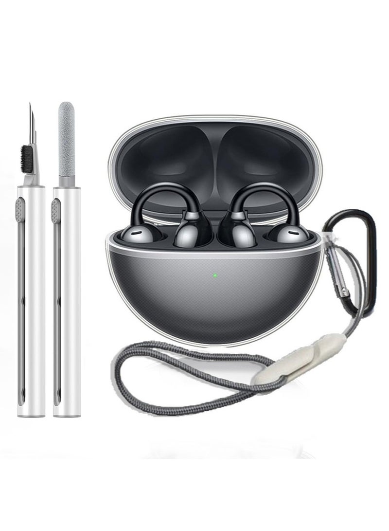Suitable for Huawei freeclip bluetooth headset case Shockproof transparent case Scratch-resistant case Comes with 3 in 1 cleaning tool Climbing clip Lanyard  - Image 1