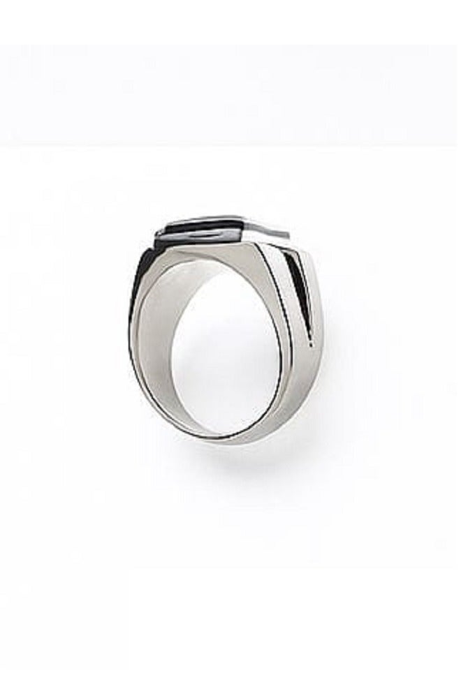 روماد خاتم فضي أنيق بحجر أسود مستطيل ونقوش عربية فاخرة على الجانبين. - Image 4