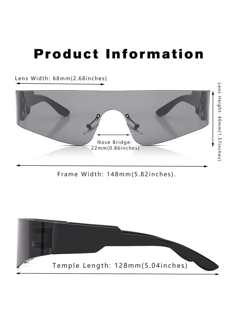 Excefore Trendy Wrap-Around Sunglasses 2Pcs Women Men Rimless Futuristic Y2K Fashion Flat Top Visor Shades Sun Glasses UV400 Rimless Sunglasses Monolithic Punk Sports Sunglasses Colorful Fashion Glasses - Image 4
