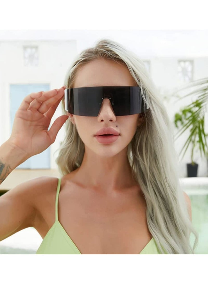 Excefore Trendy Wrap-Around Sunglasses 2Pcs Women Men Rimless Futuristic Y2K Fashion Flat Top Visor Shades Sun Glasses UV400 Rimless Sunglasses Monolithic Punk Sports Sunglasses Colorful Fashion Glasses - Image 2