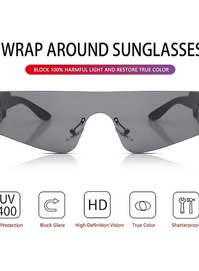 Excefore Trendy Wrap-Around Sunglasses 2Pcs Women Men Rimless Futuristic Y2K Fashion Flat Top Visor Shades Sun Glasses UV400 Rimless Sunglasses Monolithic Punk Sports Sunglasses Colorful Fashion Glasses - Image 5