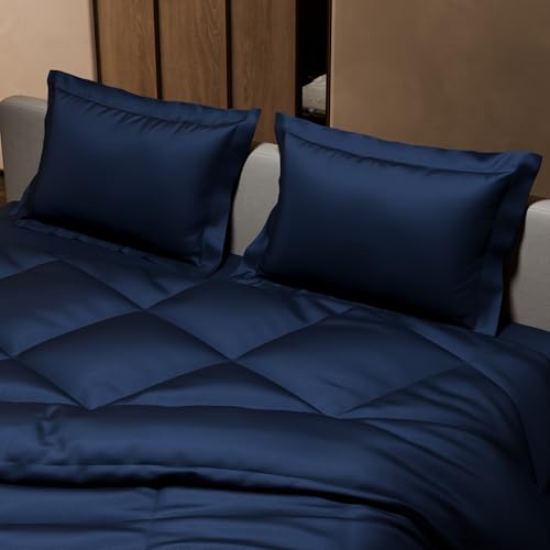 Stoa Paris Comforter Set Double Bed, 300TC Satin Double Bed Comforters, Aesthetic Home Decor, Lightweight, Breathable, Wedding, House Warming Gifts, Date Night - Mystique Blue - Image 4