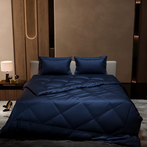 Stoa Paris Comforter Set Double Bed, 300TC Satin Double Bed Comforters, Aesthetic Home Decor, Lightweight, Breathable, Wedding, House Warming Gifts, Date Night - Mystique Blue - Image 2