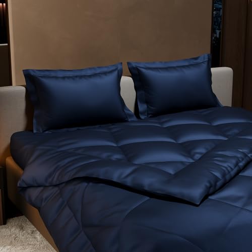 Stoa Paris Comforter Set Double Bed, 300TC Satin Double Bed Comforters, Aesthetic Home Decor, Lightweight, Breathable, Wedding, House Warming Gifts, Date Night - Mystique Blue - Image 3