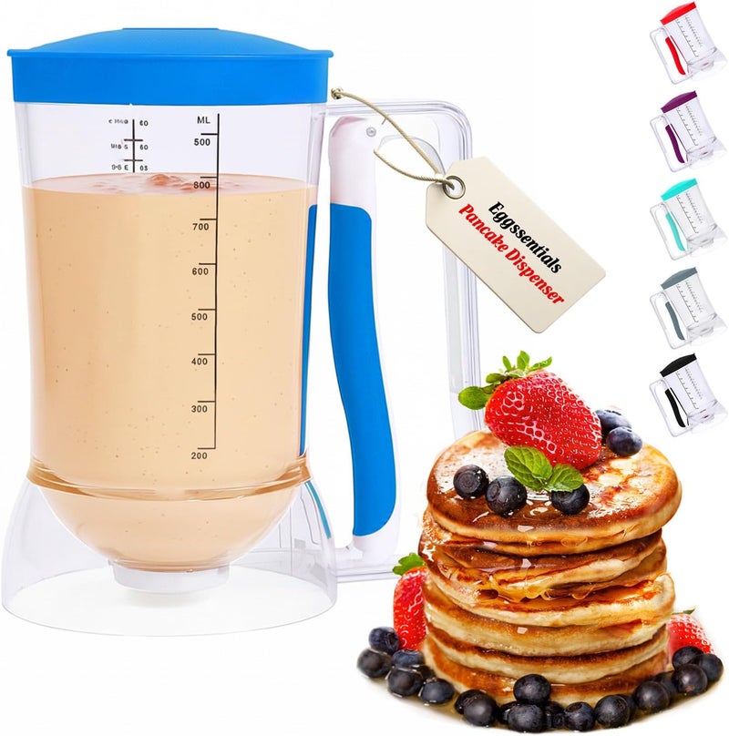 Eggssentials Batter Dispenser – Easy Pour Pancake Batter Dispenser for Cupcakes, Muffins, Waffles & Griddle – Kitchen Baking Tool BPA-Free - Blue Color - Image 1