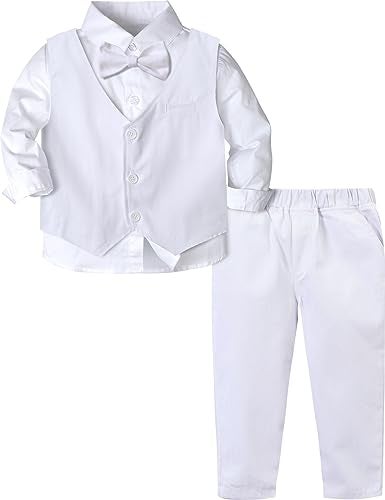 A&J DESIGN AJ DESIGN Baby Boy Baptism Outfit Christening Wedding Formal Dedication Blessing White Suit 1218 Months - Image 1